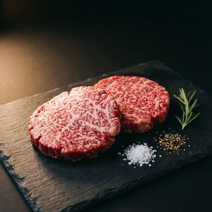 Steak haché de Wagyu japonais cru, persillage BMS 6/7, livré à l'île Maurice
